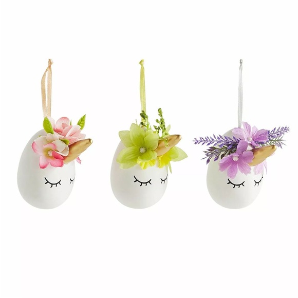 Pier 1 One Imports set of 3 Easter Egg Unicorns NWT Purple Pink Yellow - Picture 1 of 15